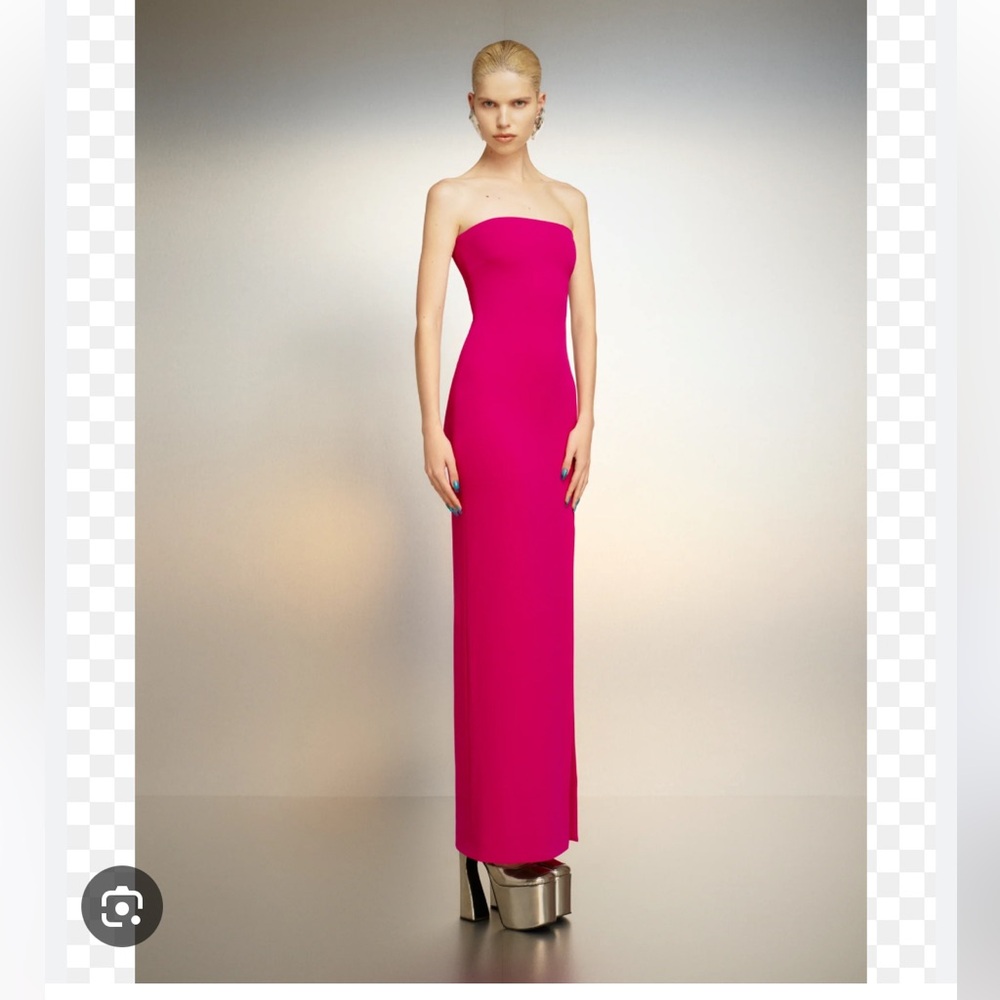 NWT SOLACE LONDON Zora strapless stretch-crepe maxi dress in fuchsia